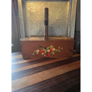 Vintage Hand Painted Strawberry Miniature Wooden Sewing Box